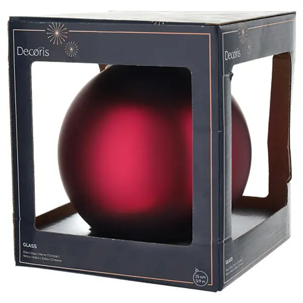 Boule de Noël rouge foncé en verre émaillé mat 15 cm