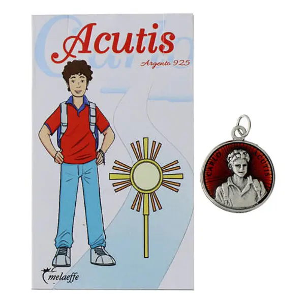 Médaille Carlo Acutis émail rouge 20 mm