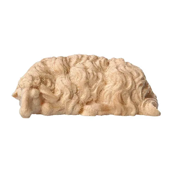 Mouton qui dort pour crèche de montagne pin cembro naturel 12 cm