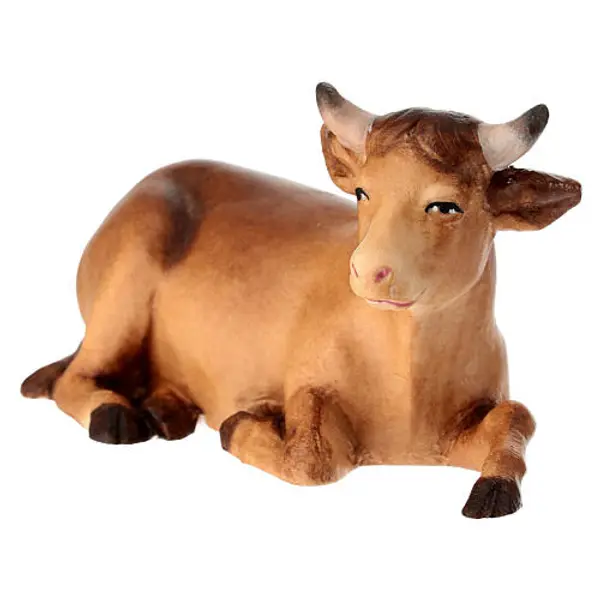 Statuette de bœuf pour crèche Leonardo peinte à l'huile Val Gardena