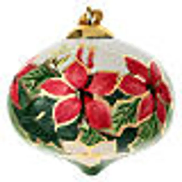 Boule de Noël en céramique avec fleurs rouges et blanches 8 cm peinte à la main par Dellarte Ceramiche