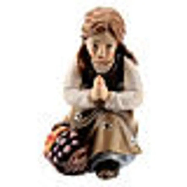 Petite fille agenouillée bois peint crèche Kostner 12 cm