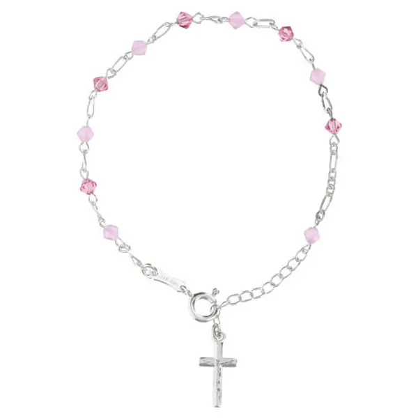 Bracelet dizainier grains 4 mm cristal rose argent 925