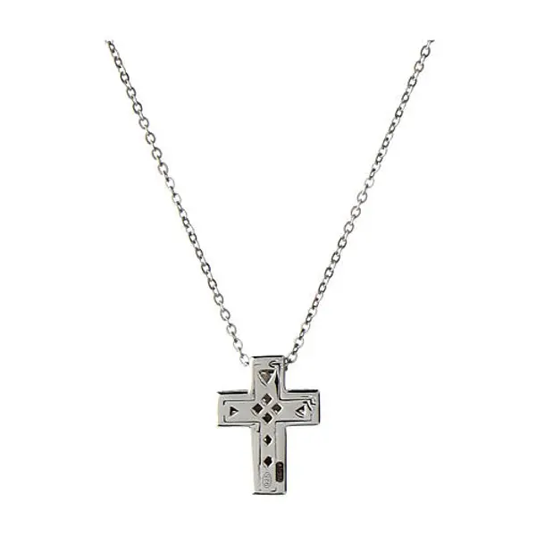 Collier Crucis zircons blancs Benedictus argent 925 rhodié