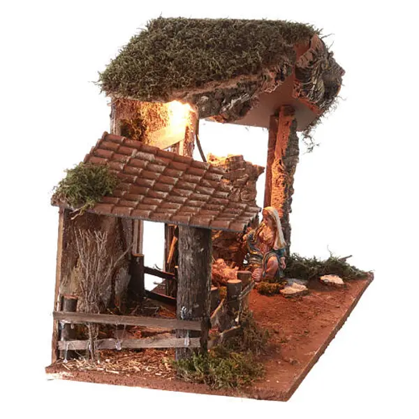 Cabane avec Nativité 35x50x25 cm crèche de 16 cm