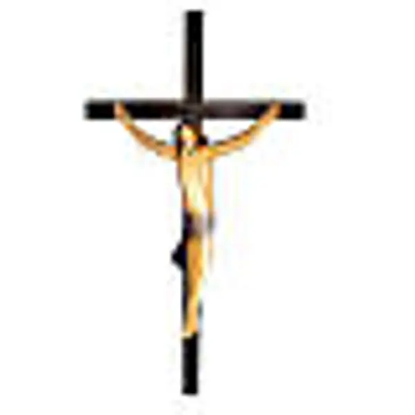 Corps du Christ avec tissu bleu sur croix en bois frêne