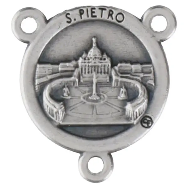 Médaille centrale ronde 15 mm en zamak argenté Pape Léon XIV et Basilique Saint‑Pierre
