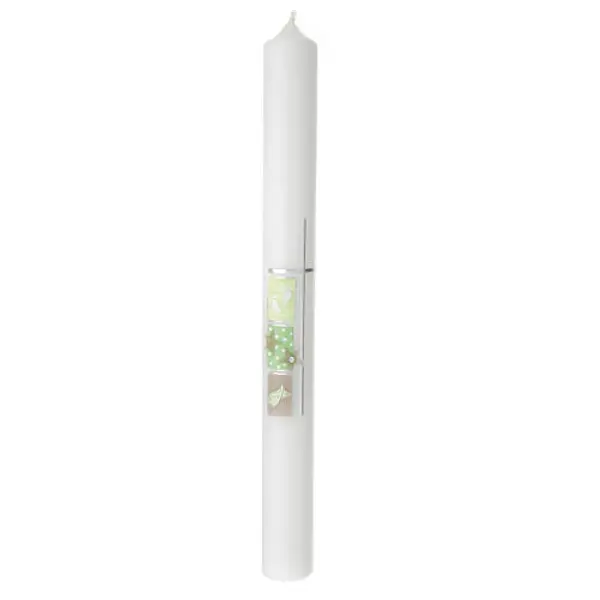 Cierge pour Baptême carrés verts et croix 400x40 mm