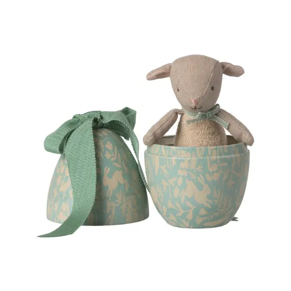 Boîte oeuf de Pâques en métal avec doudou agneau