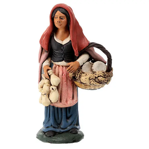 Santon crèche de Noël femme avec fromage terre cuite