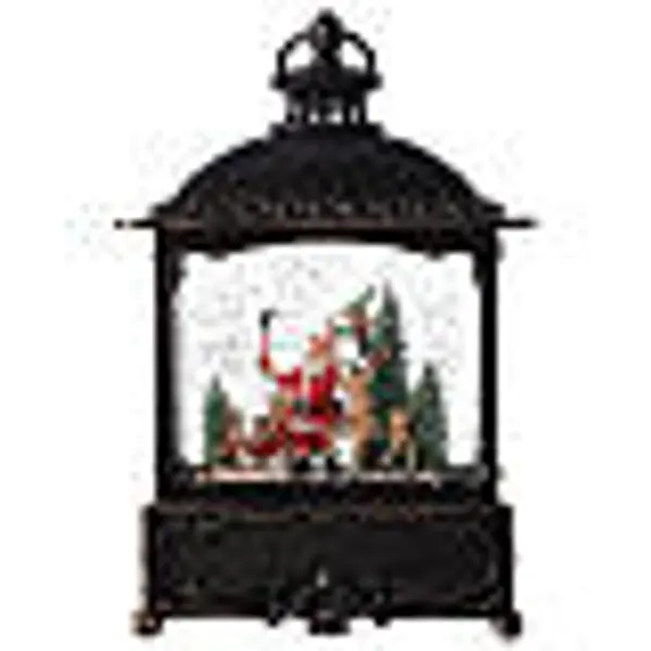 Lanterne carrée verre neige Père Noël LED 30x20x10 cm