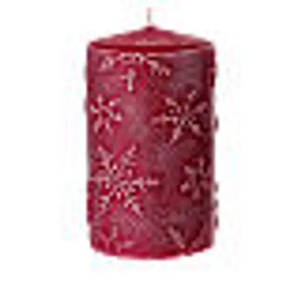 Ensemble de 4 bougies rouges avec flocons de neige 13x7 cm