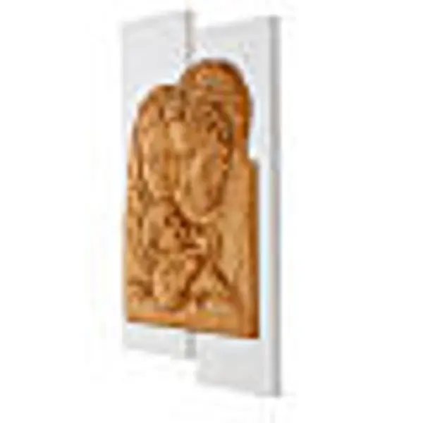Bas-relief Sainte Famille bois peint blanc 55x32 cm