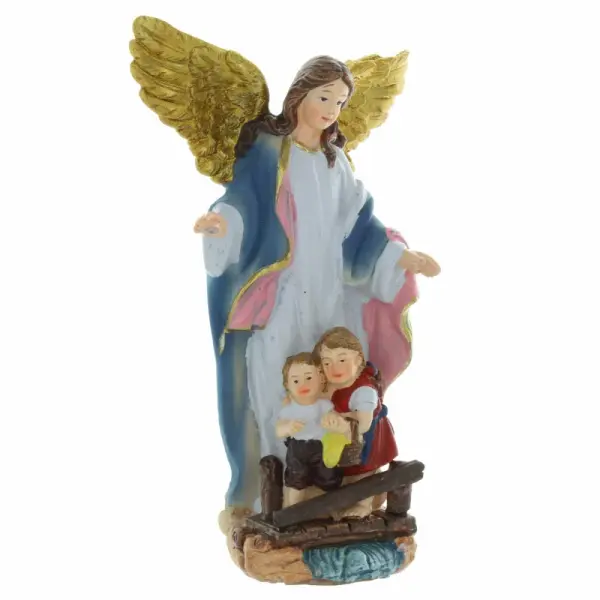 Statue Ange gardien en résine colorée 13cm