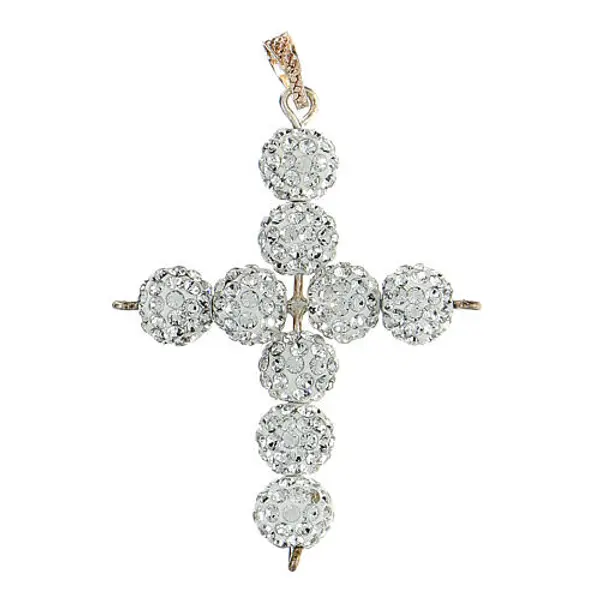 Croix avec perles strass blanches 5x4 cm
