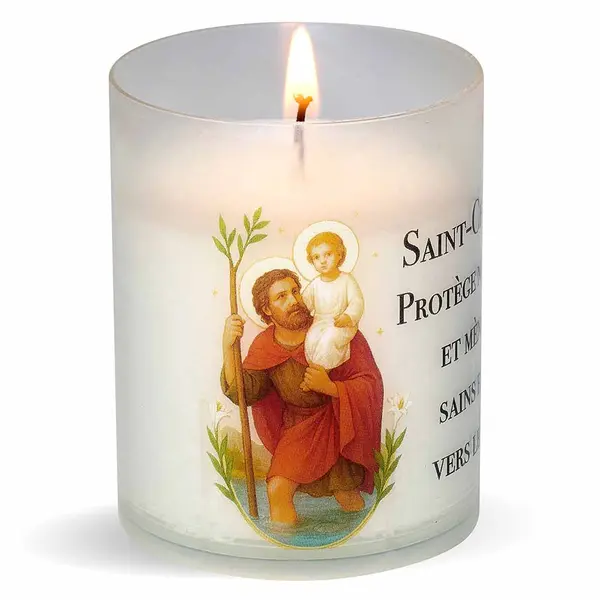 Veilleuse votive Saint Christophe avec prière - illustration 180°