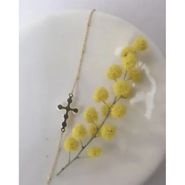 Bracelet Croix en perles | Or 18 carats