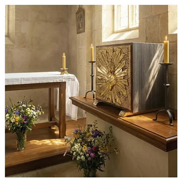 Tabernacle de table en chêne trentin gris Sacré-Cœur