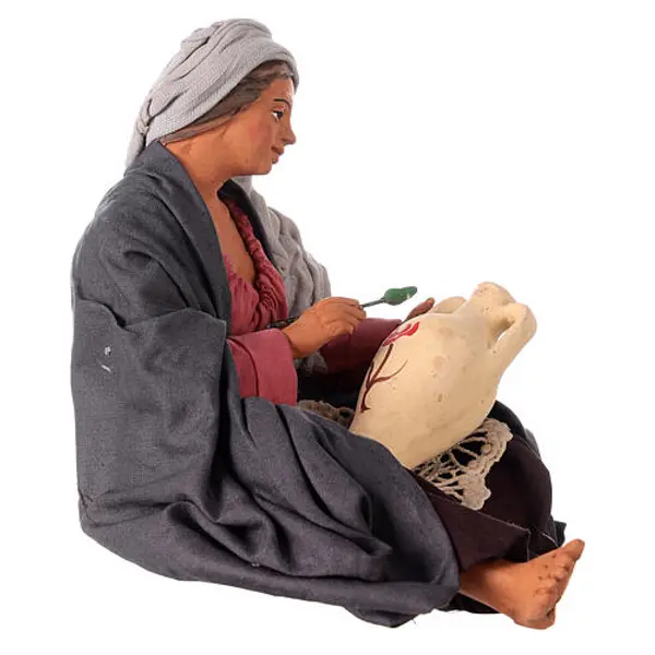 Femme décorant une jarre crèche napolitaine 30 cm