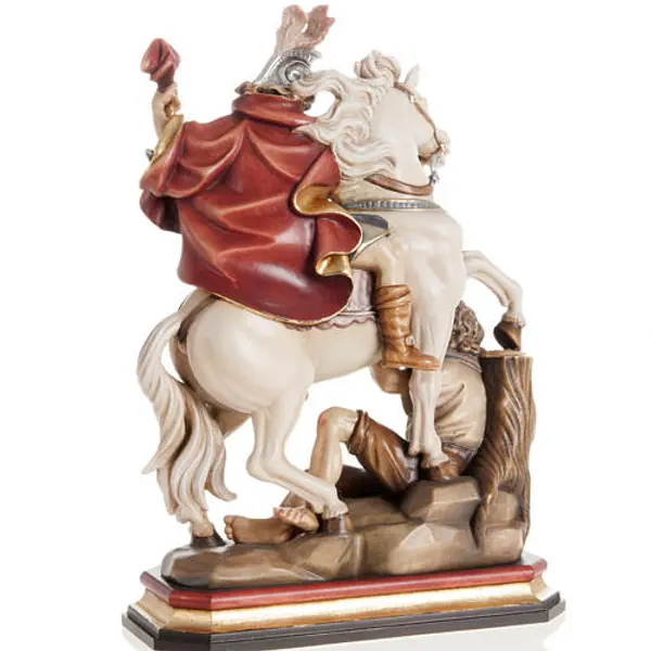 Statue bois St Martin et le pauvre peinte