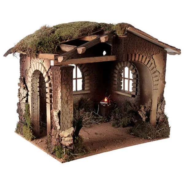 Cabane crèche feu pour Nativité 30 cm 55x60x45 cm