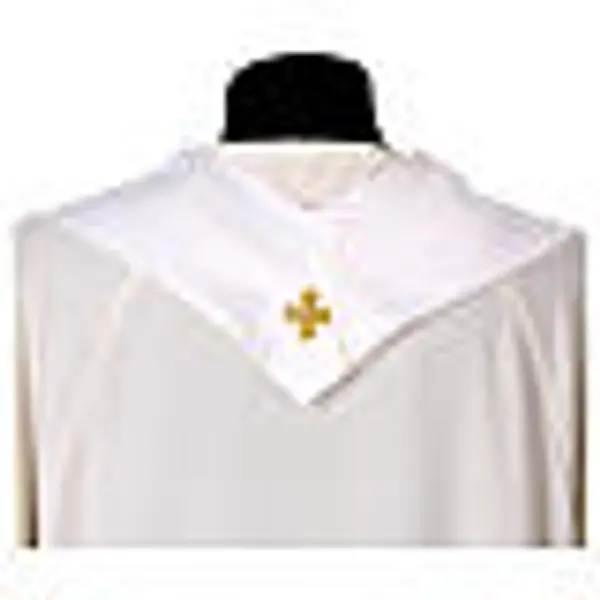 Chasuble mariale en mélange coton broderie or bleu avec pierres
