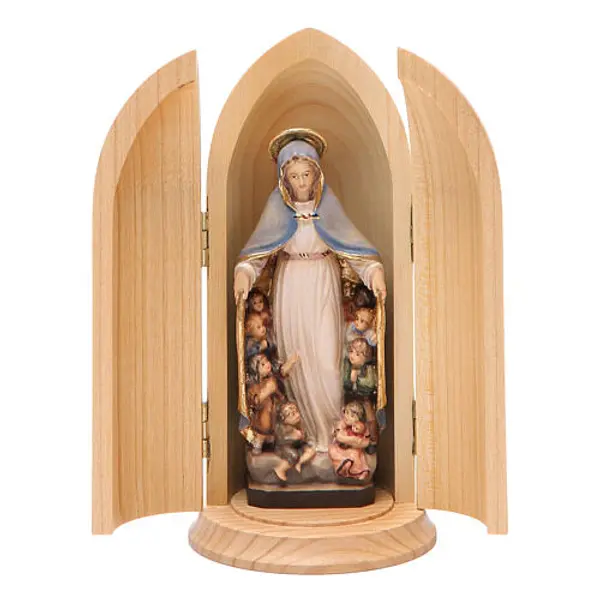 Statue Notre Dame de la Protection dans niche bois peint