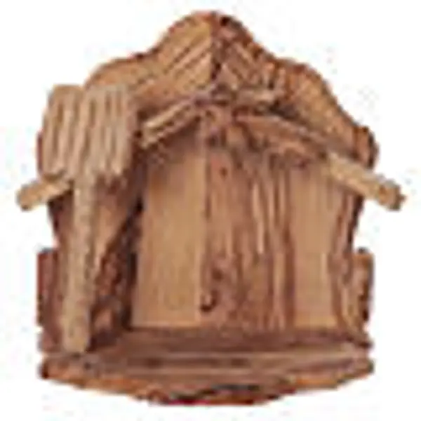 Maisonnette en olivier Bethléem avec crèche complète stylisée 20x20x15 cm
