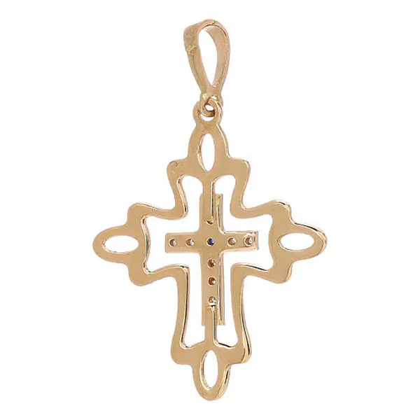 Pendentif croix bicolore strass bordure or 18K 1,35 gr