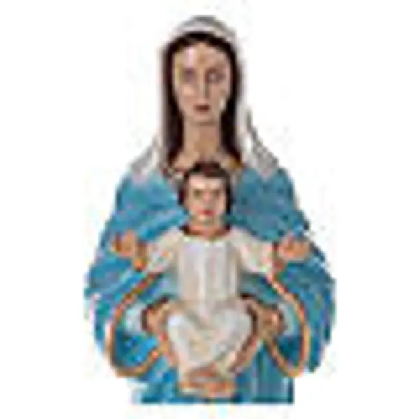 Statue Notre Dame à l'enfant marbre reconstitué 80cm peinte