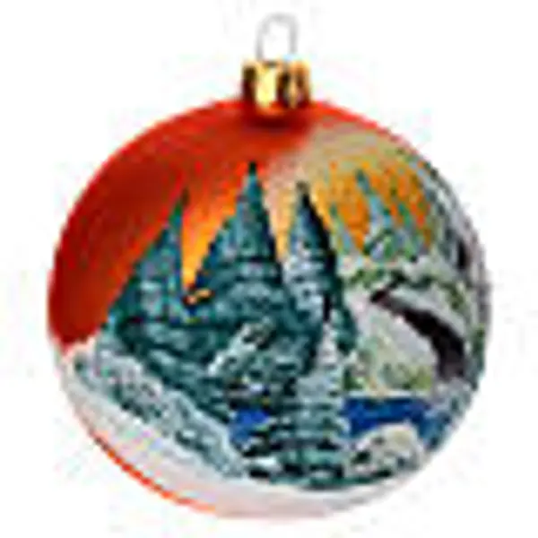 Boule sapin verre orange paysage découpage 100 mm