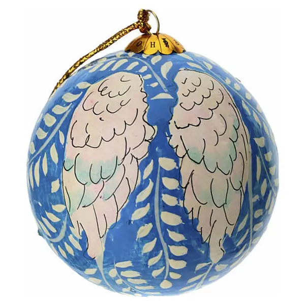 Boule de Noël Ailes d'Ange 80 mm papier mâché avec arbustes
