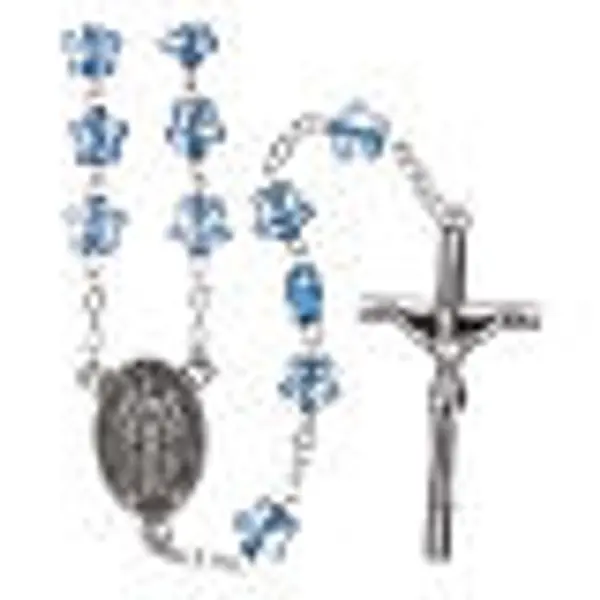 Chapelet Notre-Dame Fatima pour enfants grains étoile bleu avec marque-page