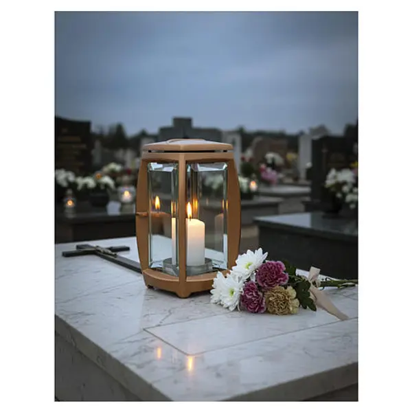 Lampe de cimetière carrée en bronze pour bougies de diamètre 6,5 cm