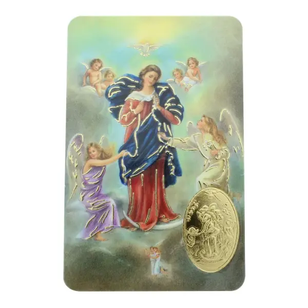 Mary Untier of Knots prayer card with medal