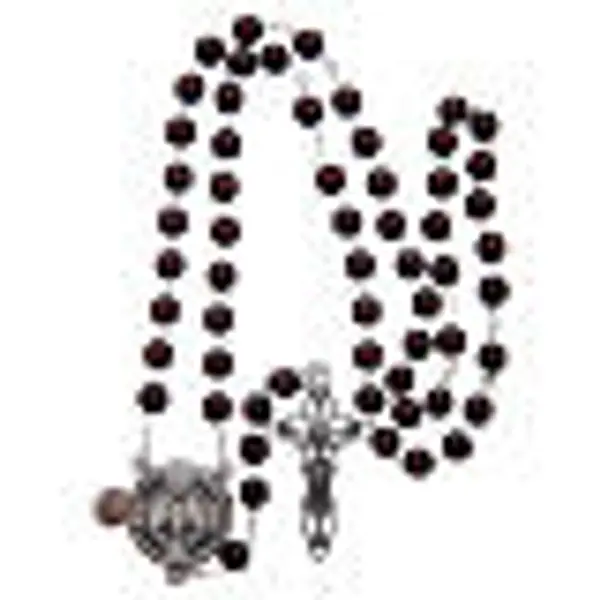 Chapelet bois bordeaux médaille parlante prière Pape François ESP 8 mm