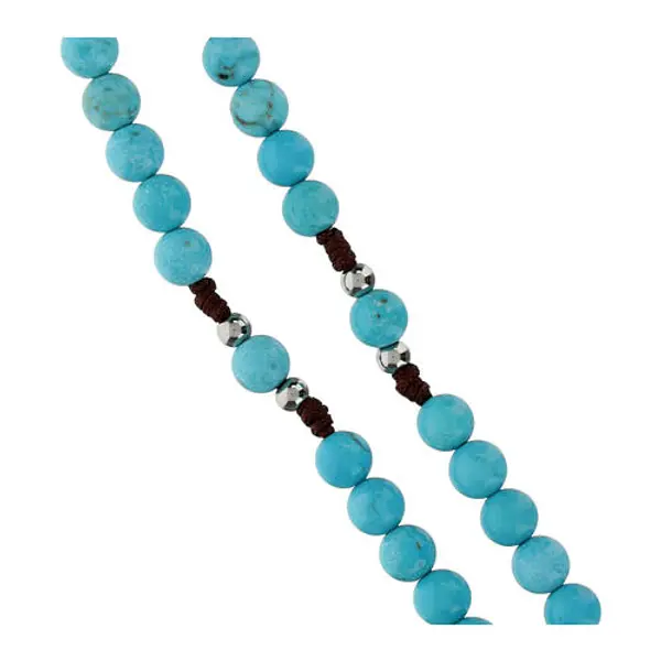 Chapelet en pierre turquoise 3 mm et corde