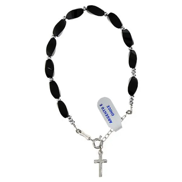 Bracelet hématite onyx noir 6x12 mm argent 925 câble