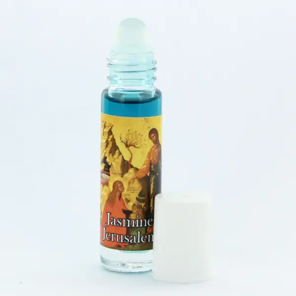Huile essentielle de Nard de Jérusalem en roll-on à l'effigie de la Vierge Miraculeuse et parfum Jasmin