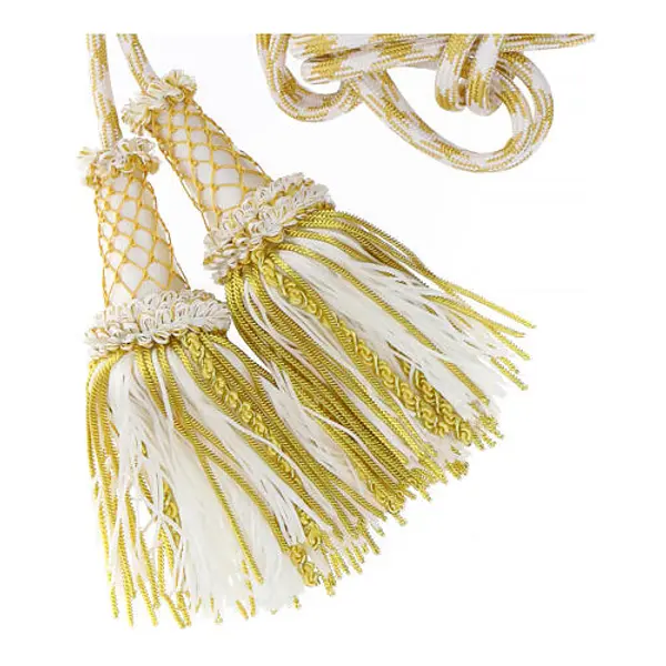 Cordon sacerdotal d'aube de luxe gland bois cannetille blanc et or