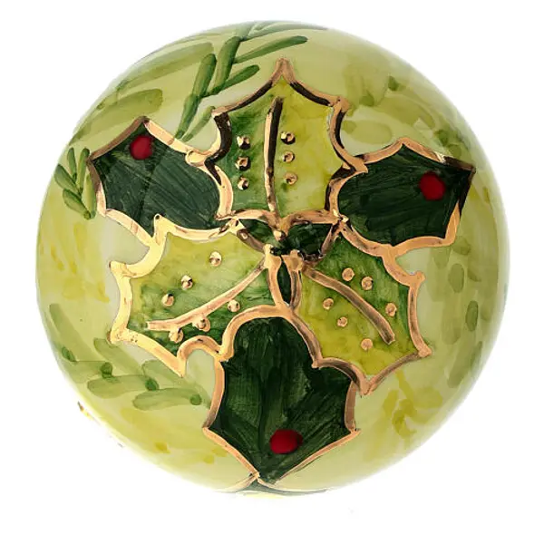 Décoration pour sapin de Noël forme oignon en céramique fond crème houx 8 cm Dellarte Ceramiche