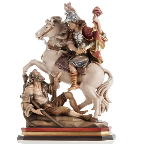 Statue bois St Martin et le pauvre peinte