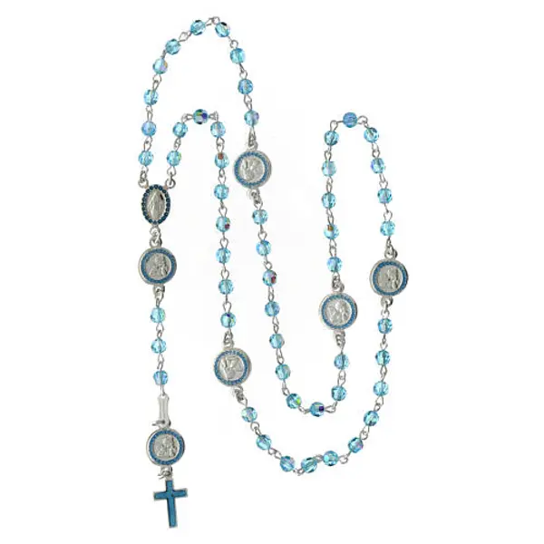 Chapelet argent 800 strass bleu ciel Ange Gardien