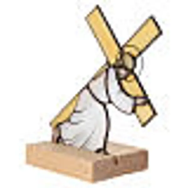 Jésus sur le Chemin de Croix en verre coloré statuette de table 15x8x7 cm