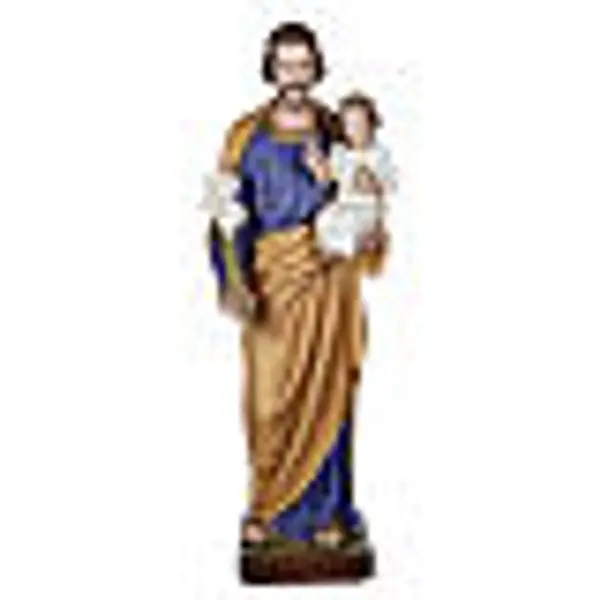 Statue St Joseph à l'enfant marbre 100cm peinte
