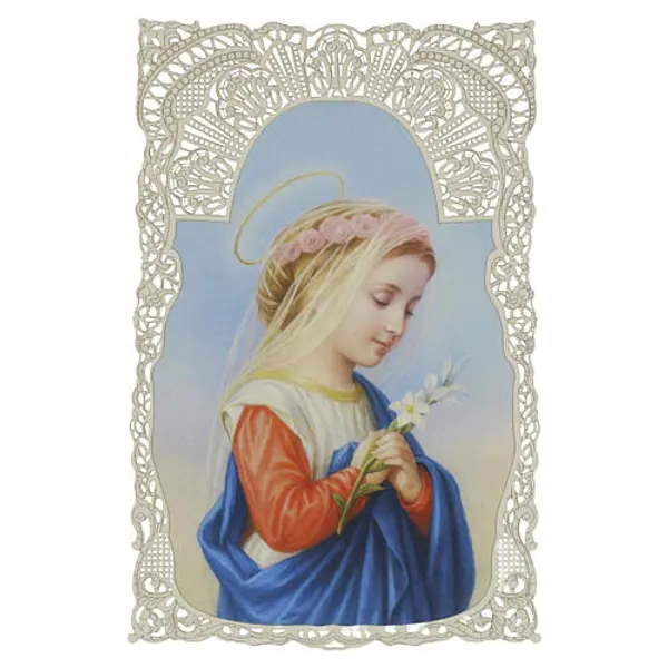 Image pieuse Marie enfant 12x7 cm décor effet dentelle