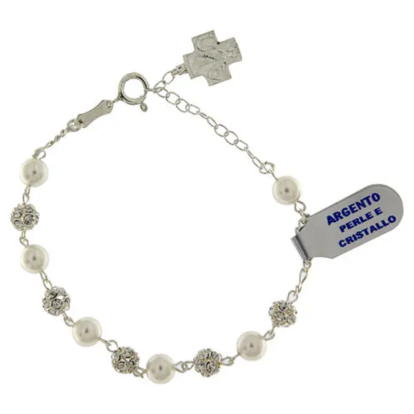 Bracelet dizainier argent 925 strass blanc perles