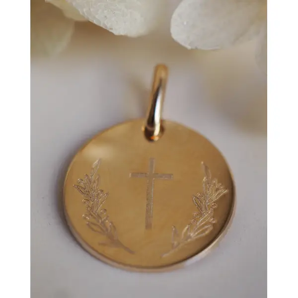 Médaille croix Gloria | 15mm - Plaqué Or