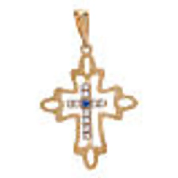 Pendentif croix bicolore strass bordure or 18K 1,35 gr
