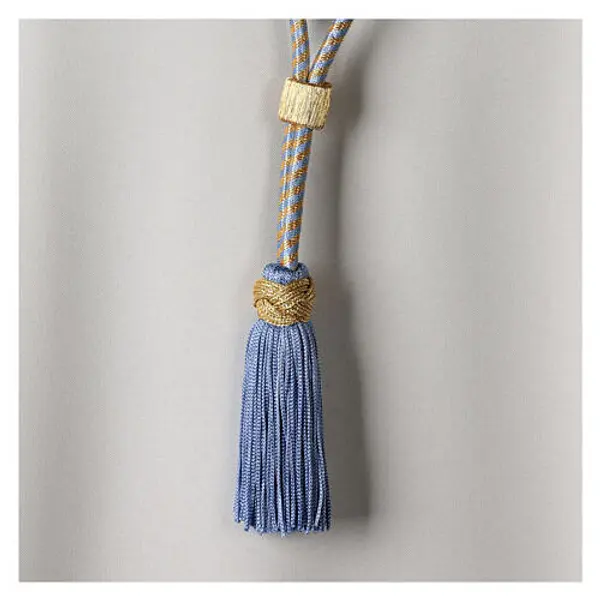Cordon pour croix pectorale avec noeud de Salomon bleu ciel-or